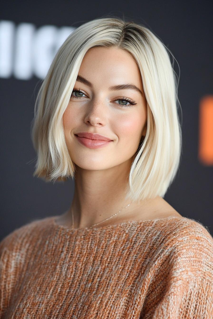 13. بوب بلند فرق وسط به رنگ بلوند شامپاینی (انواع مدل مو بوب بلند) - Long Bob Hairstyles