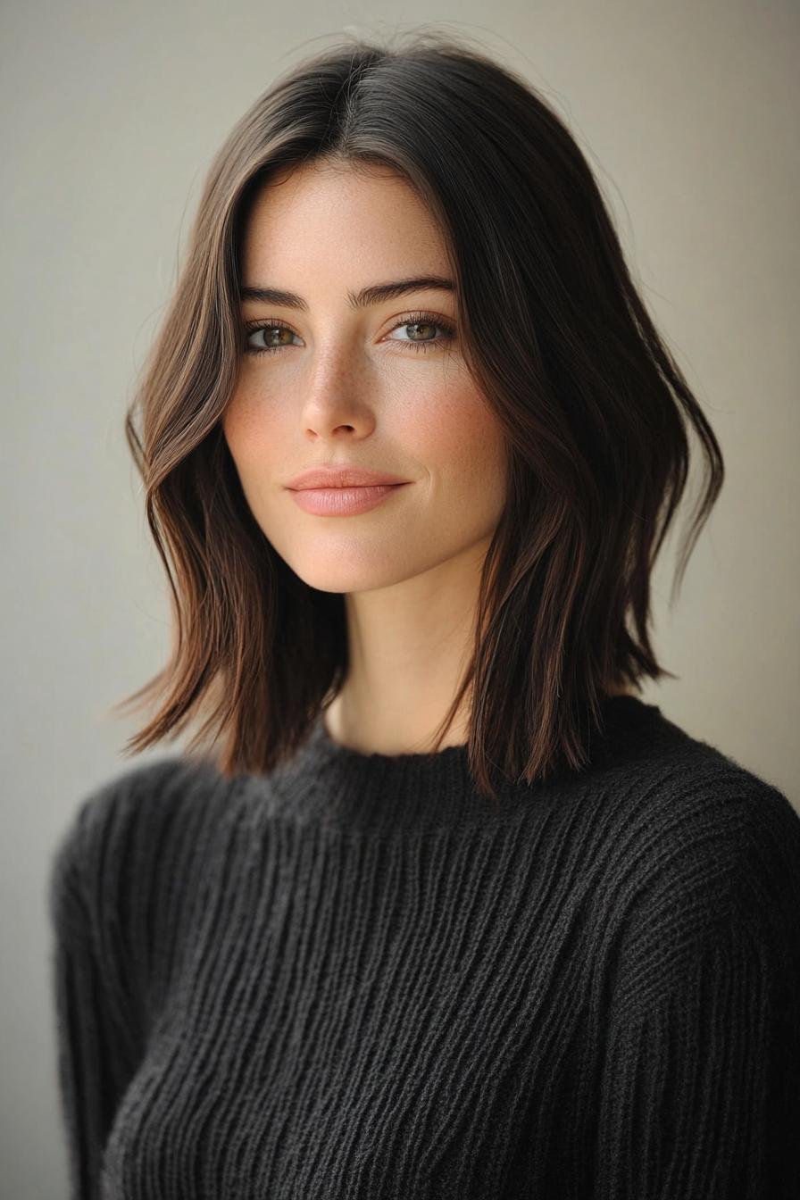 17. بوب بلند نامتقارن به رنگ قهوه ای اسپرسو (انواع مدل مو بوب بلند) - Long Bob Hairstyles