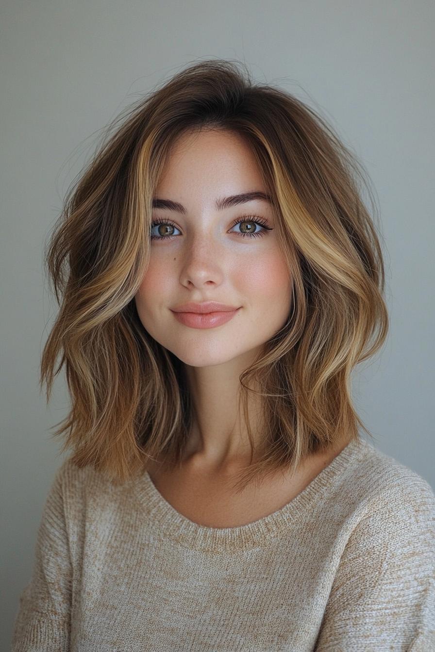18. بوب بلند لایه لایه نرم با هایلایت های طلایی (انواع مدل مو بوب بلند) - Long Bob Hairstyles