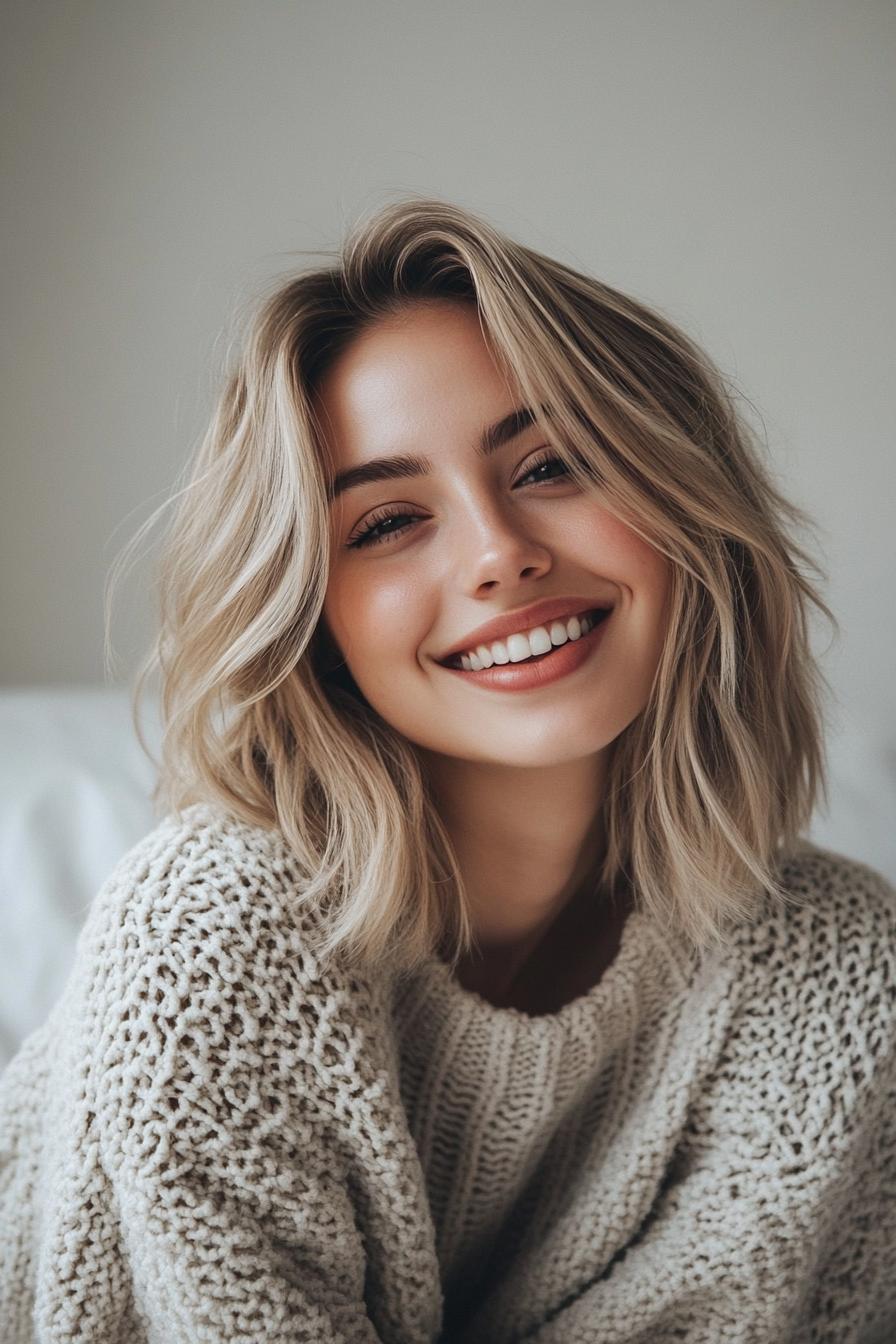 1. بوب بلند لایه دار بلوند خاکستری (انواع مدل مو بوب بلند) - Long Bob Hairstyles