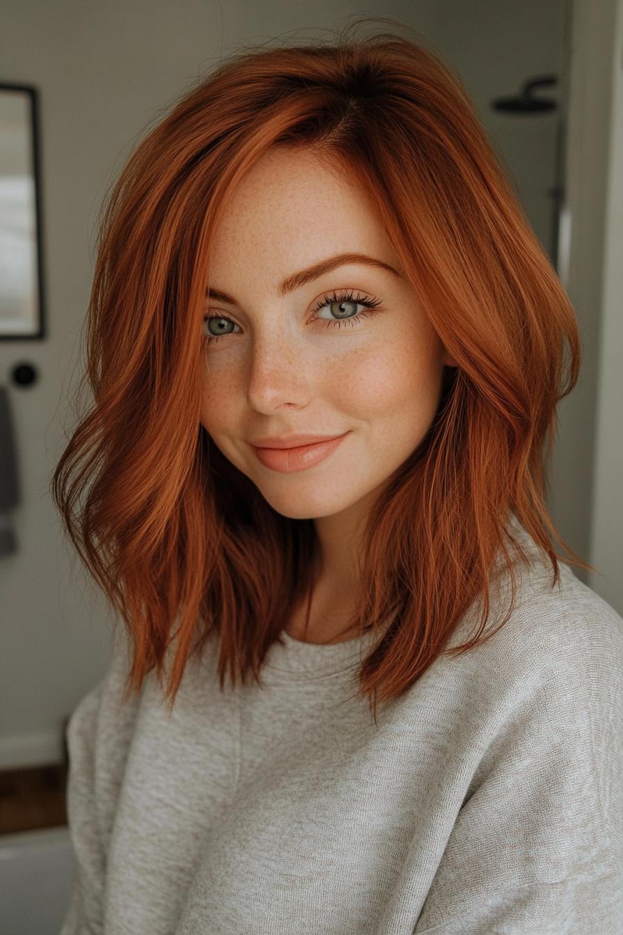 21. بوب بلند با تِن های قرمز ظریف (انواع مدل مو بوب بلند) - Long Bob Hairstyles