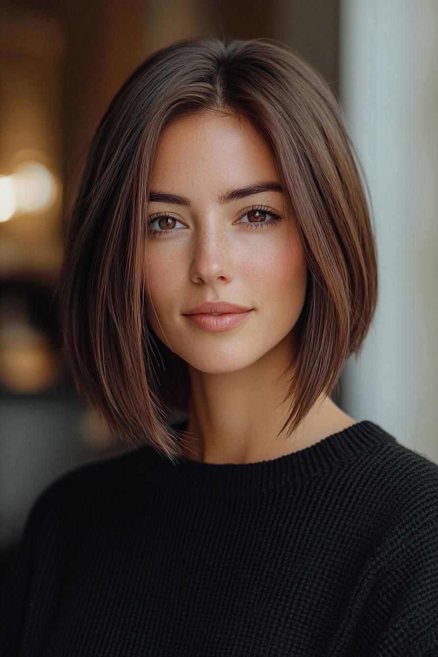 22. بوب بلند مرتب به رنگ مُکای تیره (انواع مدل مو بوب بلند) - Long Bob Hairstyles