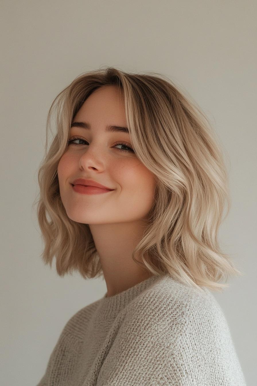 25. بوب بلند لایه دار به رنگ بلوند مرواریدی (انواع مدل مو بوب بلند) - Long Bob Hairstyles