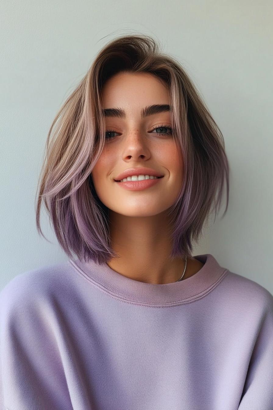 26. بوب بلند صاف با تِن های یاسی (انواع مدل مو بوب بلند) - Long Bob Hairstiles