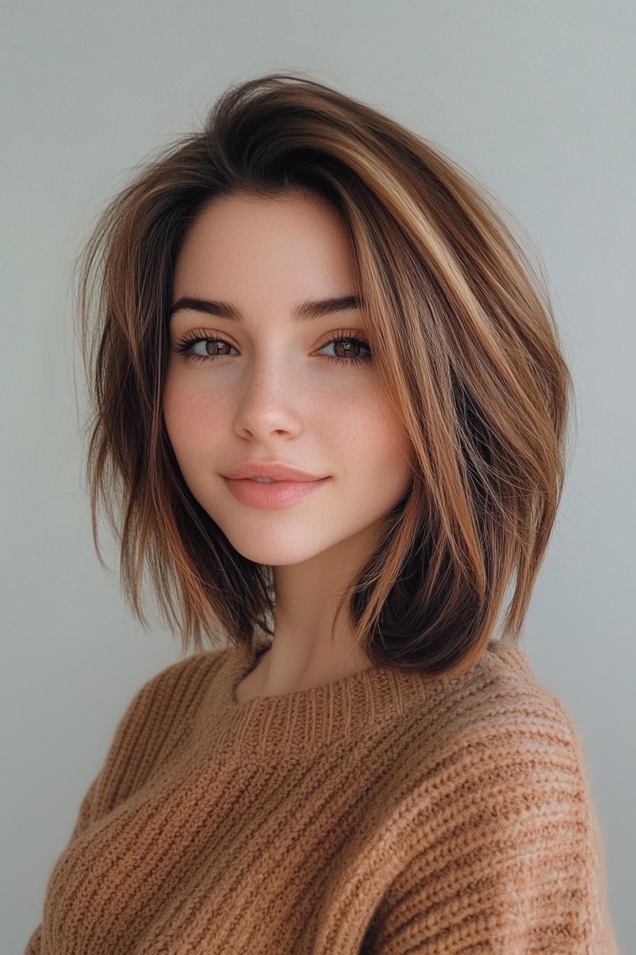 33. بوب بلند زاویه دار به رنگ شاه بلوطی نرم (انواع مدل مو بوب بلند) - Long Bob Hairstyles