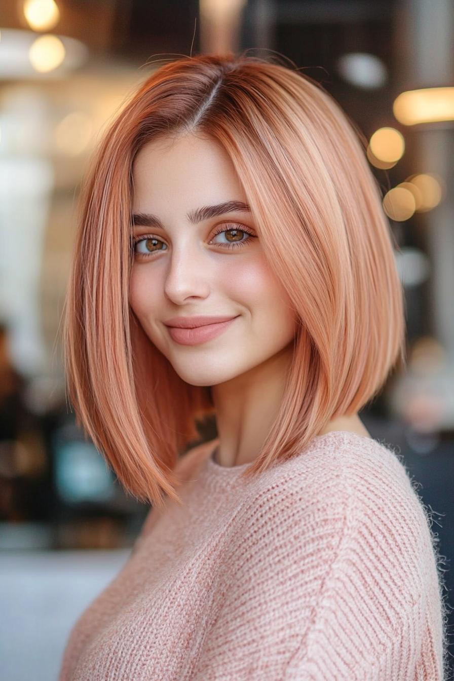 34. بوب بلند صاف با بالیاژ هلویی (انواع مدل مو بوب بلند) - Long Bob Hairstyles