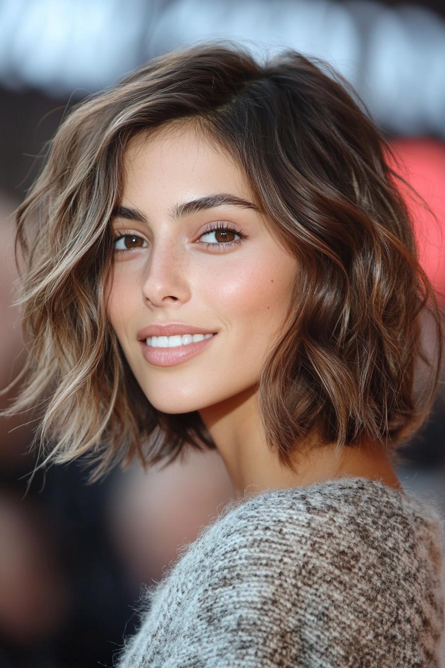 3. بوب بلند موج دار ساحلی با هایلایت کاراملی (انواع مدل مو بوب بلند) - Long Bob Hairstyles