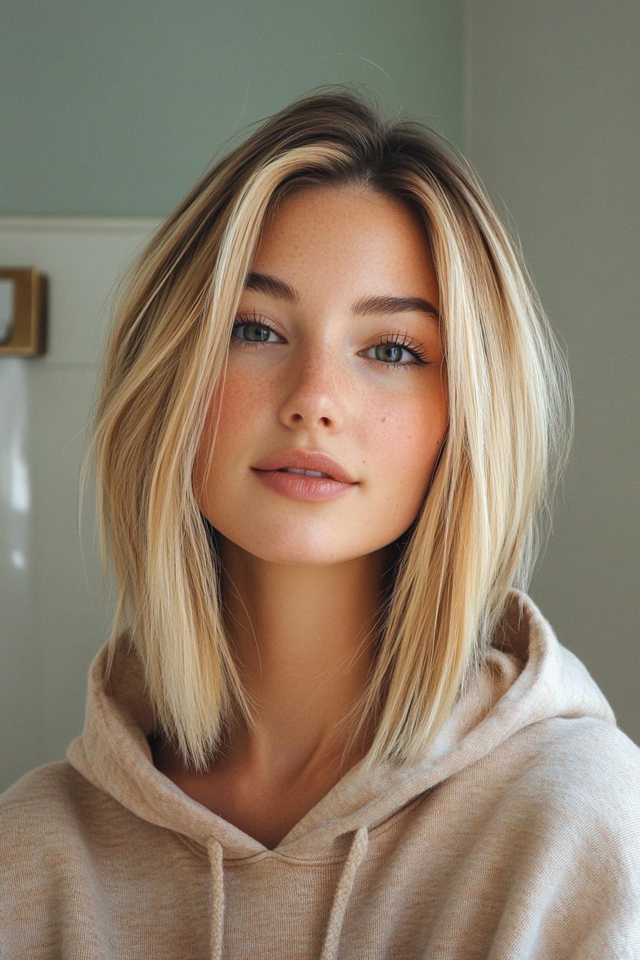 5. بوب بلند صاف کلاسیک به رنگ بلوند عسلی (انواع مدل مو بوب بلند) - Long Bob Hairstyles