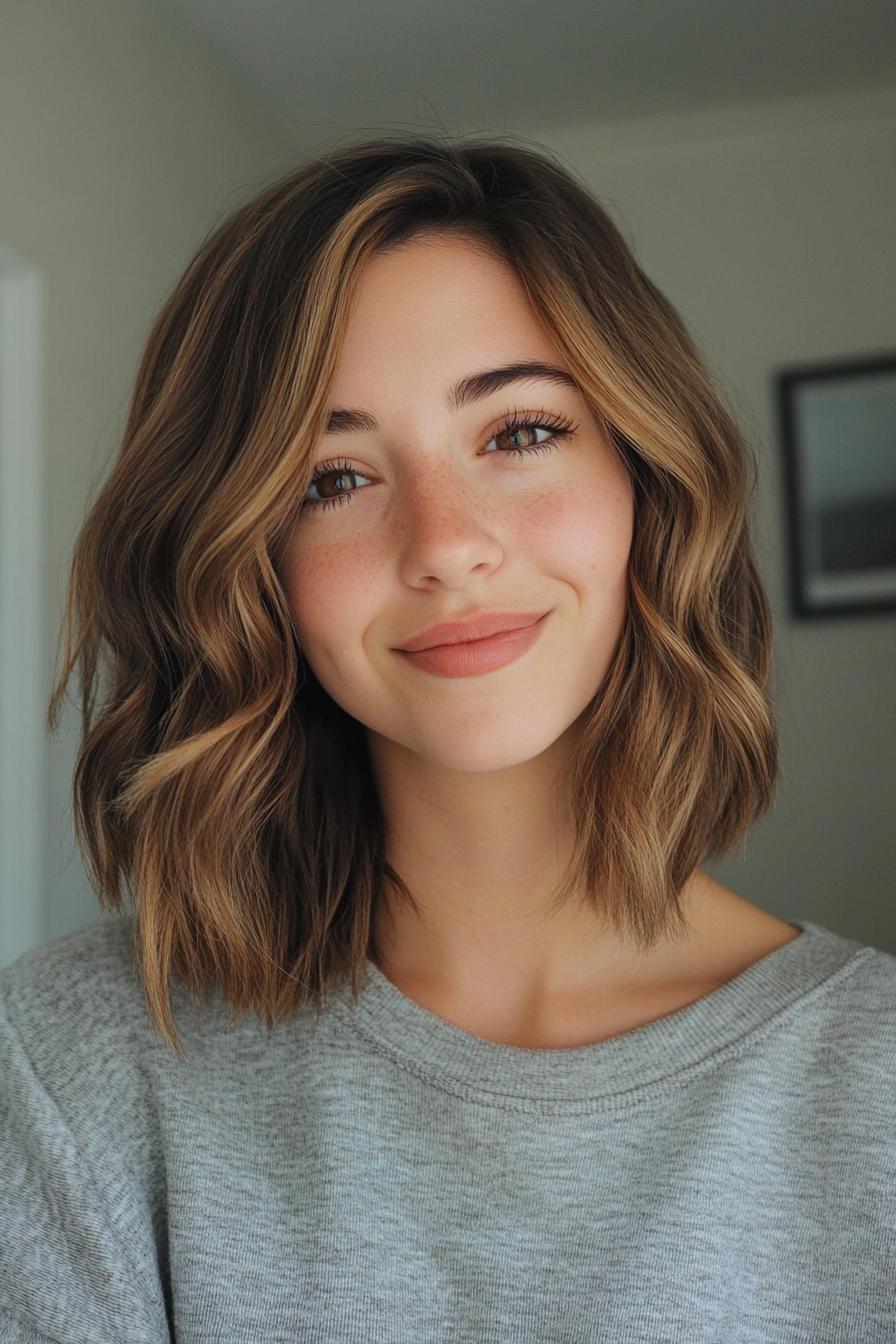 7. بوب بلند زاویه دار با هایلایت قهوه ای شاه بلوطی (انواع مدل مو بوب بلند) - Long Bob Hairstyles