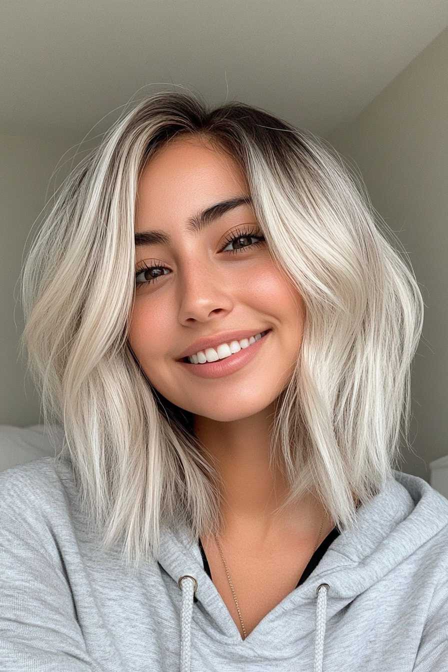8. بوب بلند پرحجم با انتهای پلاتینی (انواع مدل مو بوب بلند) - Long Bob Hairstyles